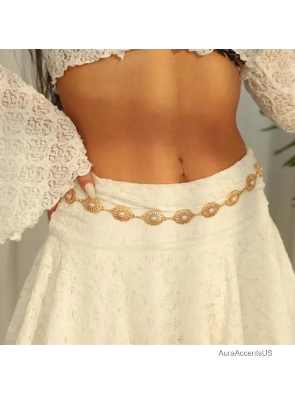 Metal Waist Chain Belt with Concho Charms for Women